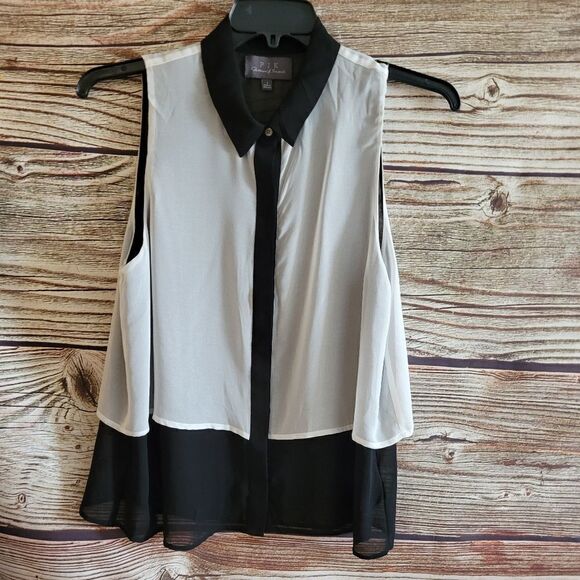 "PJK" Woman's Sleeveless top Size: 1 black/white sheer Pre-owned - Picture 1 of 5